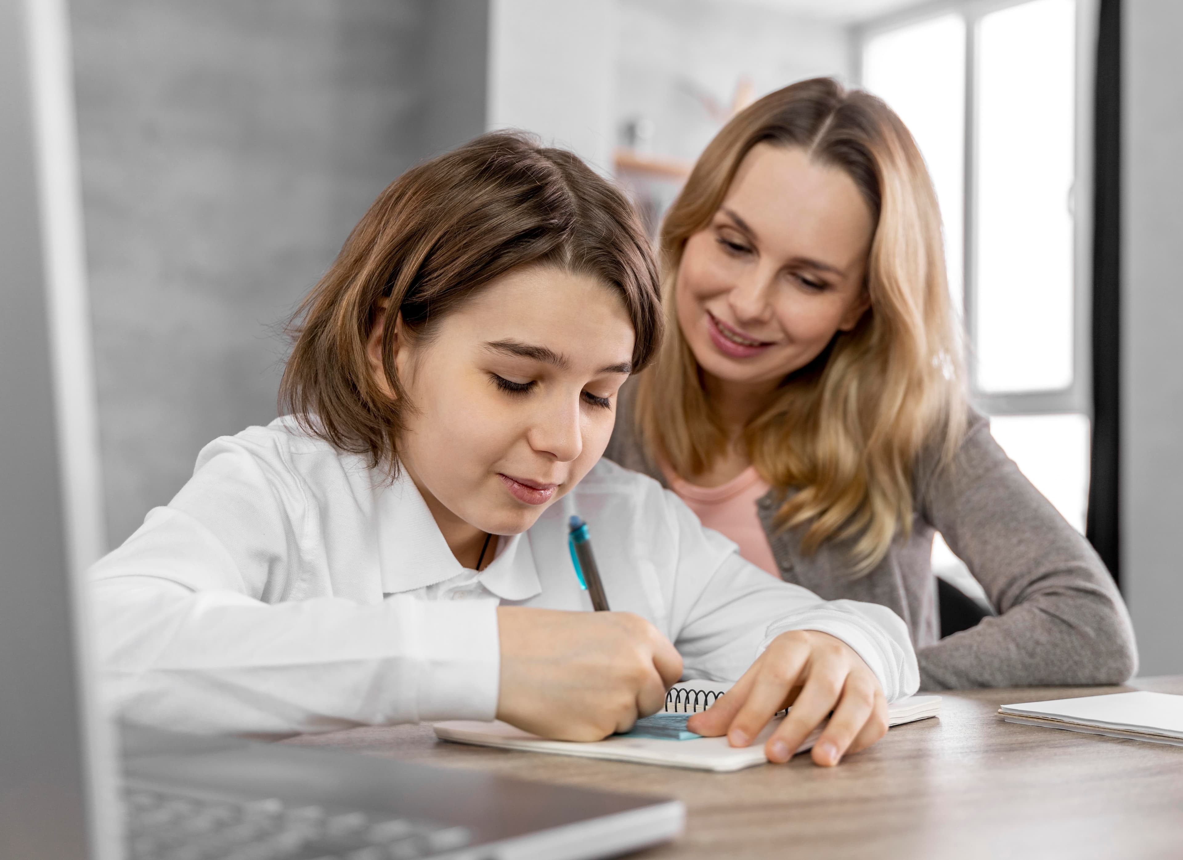 Tutor guiding a student