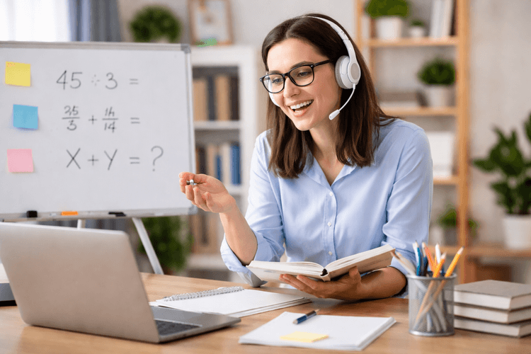 Tutor teaching a student online